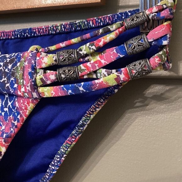 𝅺BECCA by Rebecca Virtue Multicolor Rainbow Python Bikini Bottom Size XS - Picture 3 of 7